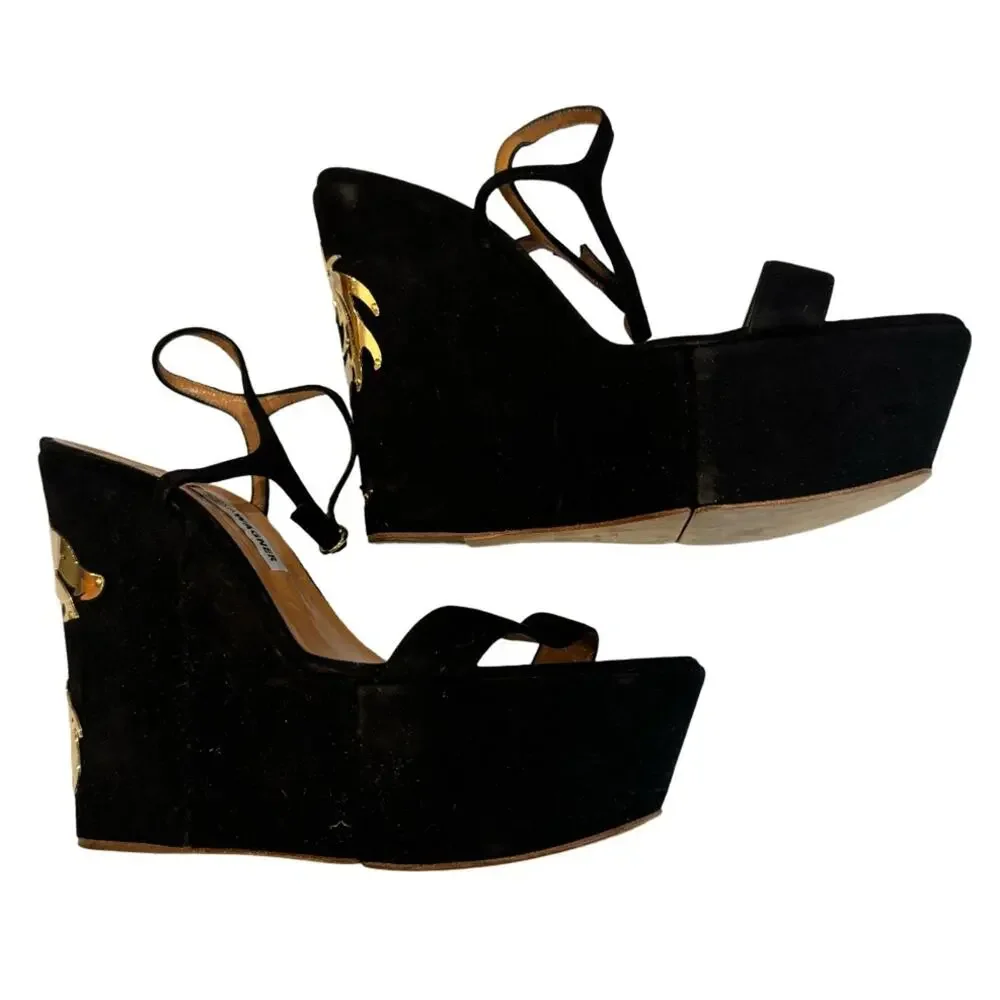 Alexa Wagner Metal Dragon Suede Platform Wedge Sandal 39IT - Picture 1 of 8